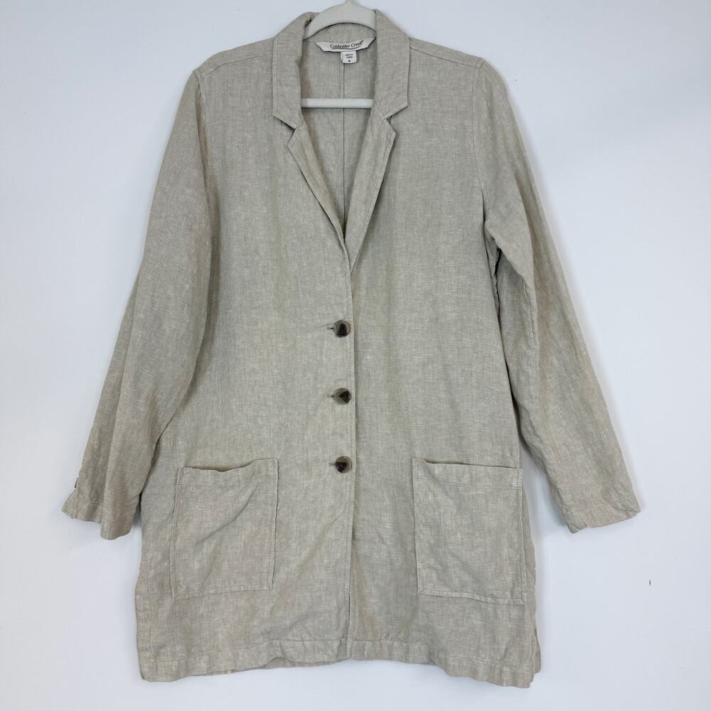 Coldwater Creek 100% Linen Blazer Tan Women's Medium Duster Tunic Jacket